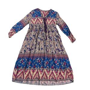 r vivimos Midi Dress Medium Paisley Tassel Pink Blue Vacation